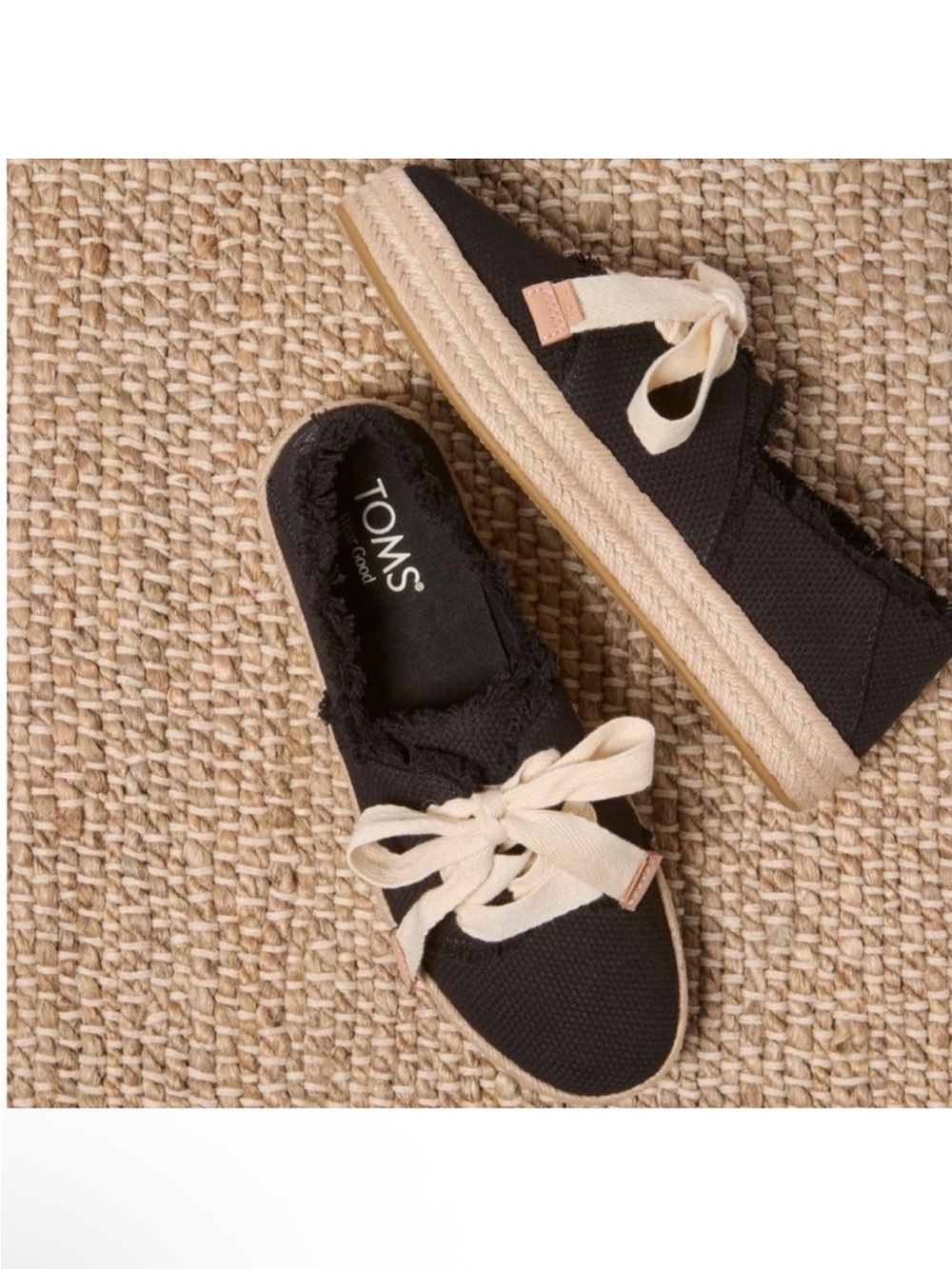 TOMS Black Canvas Espadrille Mule with Cream Laces